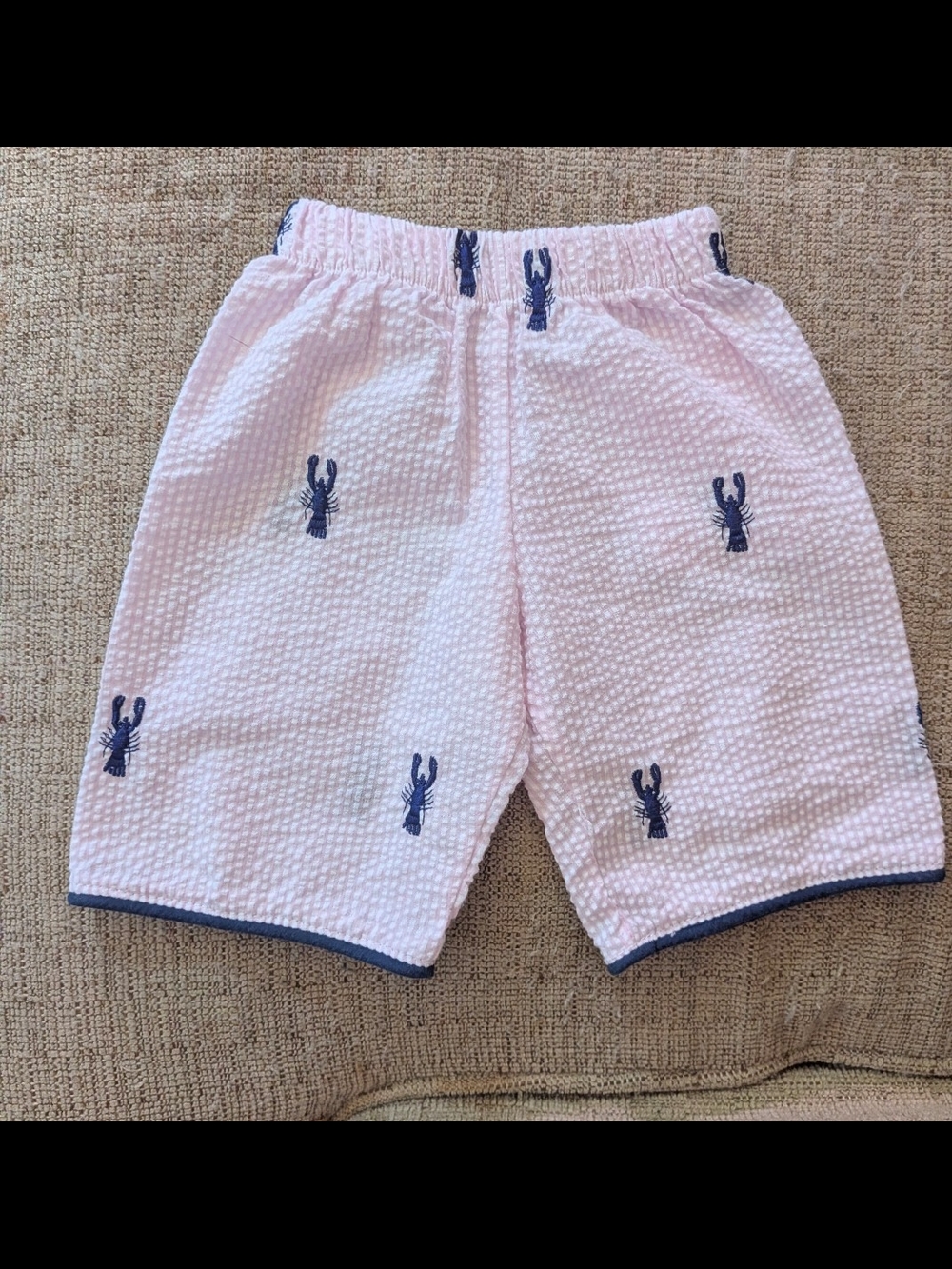 Girls' Pink Seersucker Shorts with Navy Lobster Embroidery
